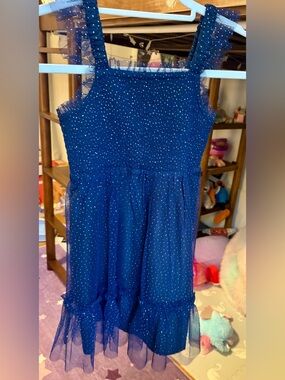 NWOT Crewcuts Navy Blue Tulle Party Dress with Sparkle, Size 7